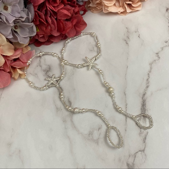 2 Pcs Pearl Starfish Barefoot Sandals Anklet Set - Picture 6 of 16